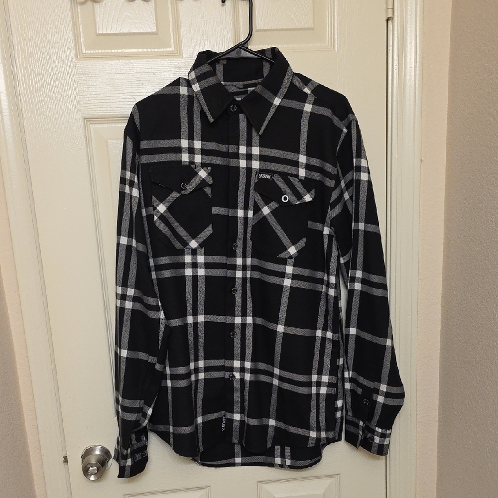 DIXXON Black and White Plaid Casual Button Down Shirt